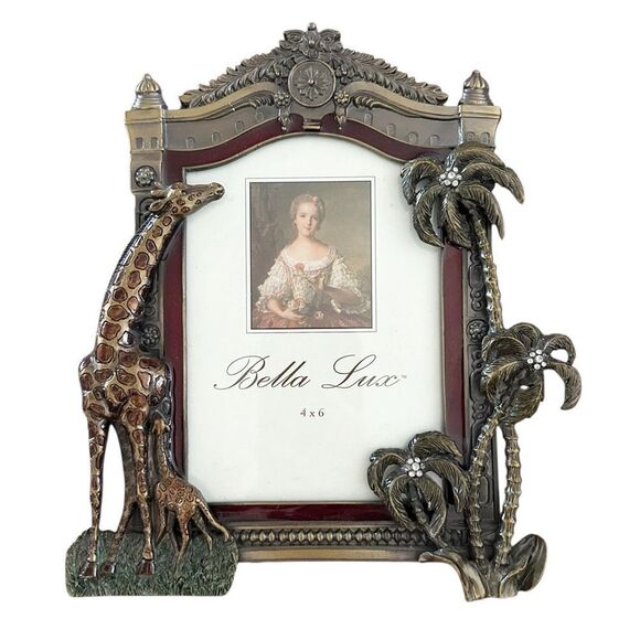 Bella Lux Czech Crystal Enamel Picture Frame Bronze Palm Tree Giraffe and Baby - Picture 1 of 5